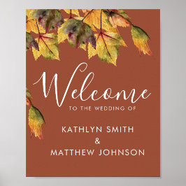 Rustic Brown Autumn Foliage Fall Weddenschap Welko Poster