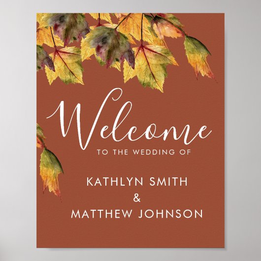 Rustic Brown Autumn Foliage Fall Weddenschap Welko Poster