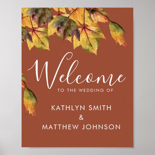 Rustic Brown Autumn Foliage Fall Weddenschap Welko Poster (Voorkant)