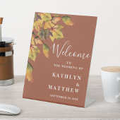 Rustic Brown Autumn Foliage Fall Weddenschap Welko Reclamebord Met Voetstuk