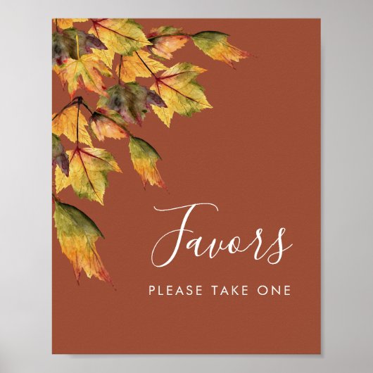 Rustic Brown Autumn Foliage Fall Wedding Favors Poster (Voorkant)