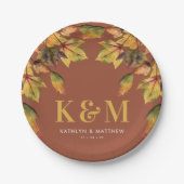 Rustic Brown Autumn Foliage Fall Wedding Monogram Papieren Bordje (Voorkant)