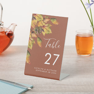 Rustic Brown Autumn Foliage Fall Wedding Reclamebord Met Voetstuk