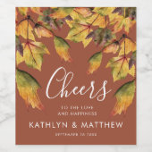 Rustic Brown Autumn Foliage Fall Wedding Wijn Etiket (Enkel label)