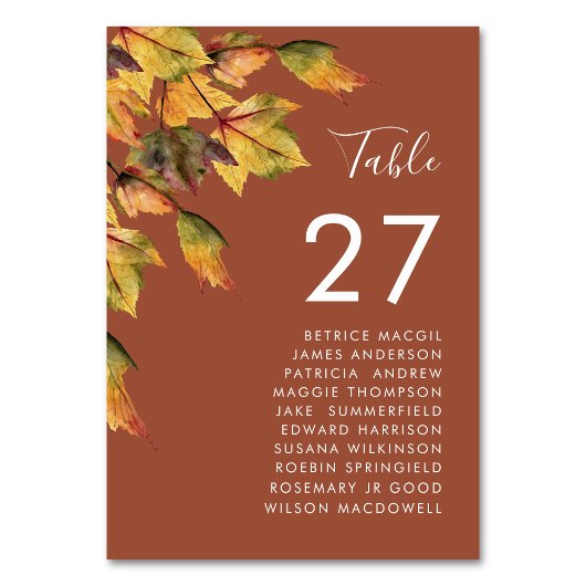 Rustic Brown Autumn Foliage Wedding Guest Name Kaart