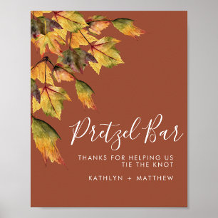 Rustic Brown Autumn Foliage Wedding Pretzel Bar Poster