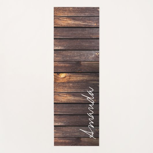 Rustic Brown Barn Wood Script Custom Name Yogamat (Voorkant)