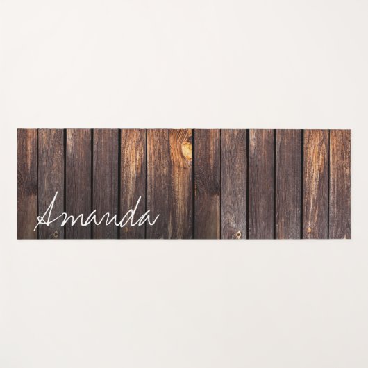 Rustic Brown Barn Wood Script Custom Name Yogamat (Voorkant (horizontaal))