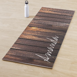 Rustic Brown Barn Wood Script Custom Name Yogamat