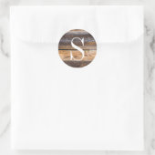 Rustic Brown Barn Wood Texture Monogram Ronde Sticker (Tas)