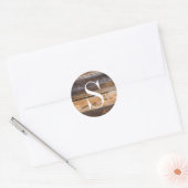 Rustic Brown Barn Wood Texture Monogram Ronde Sticker (Envelop)