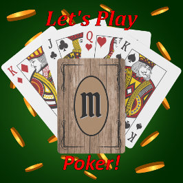 Rustic Brown Barnwood Custom Monogrammed Pokerkaarten