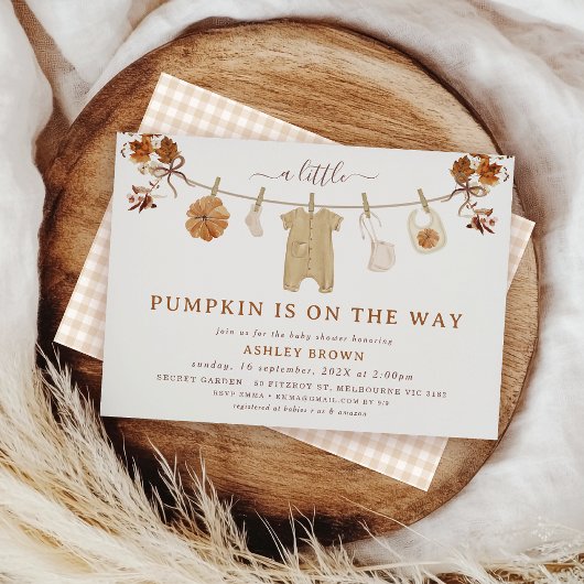 Rustic Brown Beige Clothesline Herfst baby shower Kaart