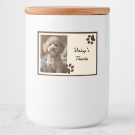 Rustic Brown Beige Photo Paws Dog Treats Voedselcontainer Etiket