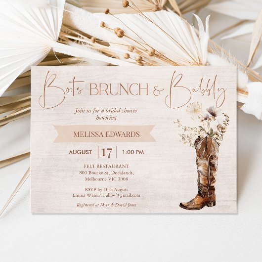 Rustic Brown Boot Brunch Bubbly Vrijgezellenfeest Kaart
