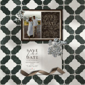 Rustic Brown Botanical Pattern Photo Wedding Aankondigingskaart