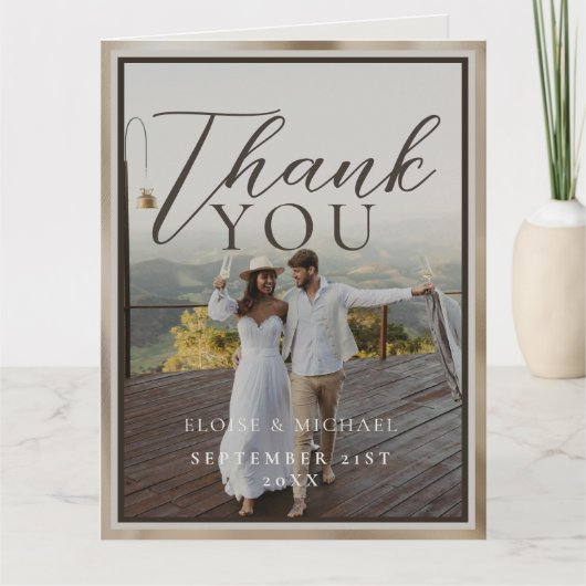 Rustic Brown Botanical Pattern Photo Wedding Bedankkaart (Voorkant)