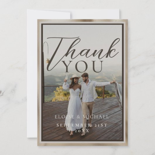 Rustic Brown Botanical Pattern Photo Wedding Bedankkaart (Voorkant)