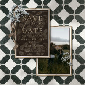 Rustic Brown Botanical Pattern Photo Wedding Save The Date