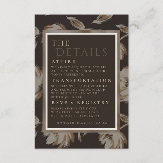 Rustic Brown Botanical Pattern Wedding Informatiekaartje (Voorkant)