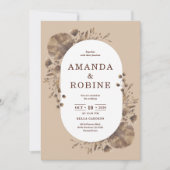 Rustic Brown Botanical Wedding Invitation Kaart (Voorkant)