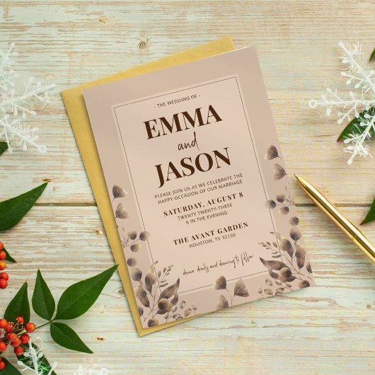 Rustic Brown Botanische bruiloft Kaart