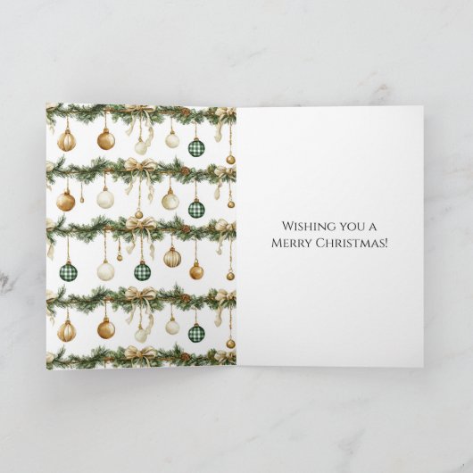 Rustic Brown Bows Cream Green Christmas Kaart (Binnen)