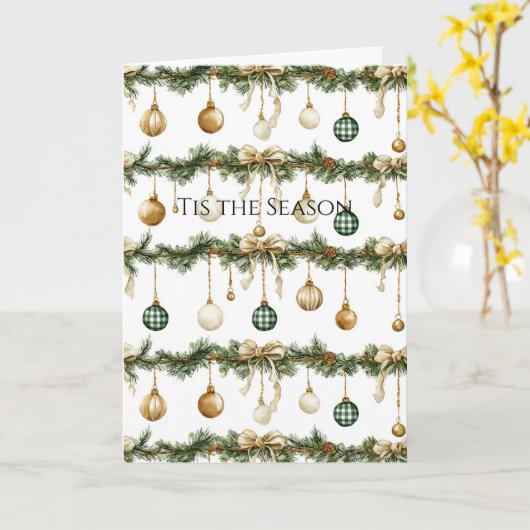 Rustic Brown Bows Cream Green Christmas Kaart (Gele Bloem)