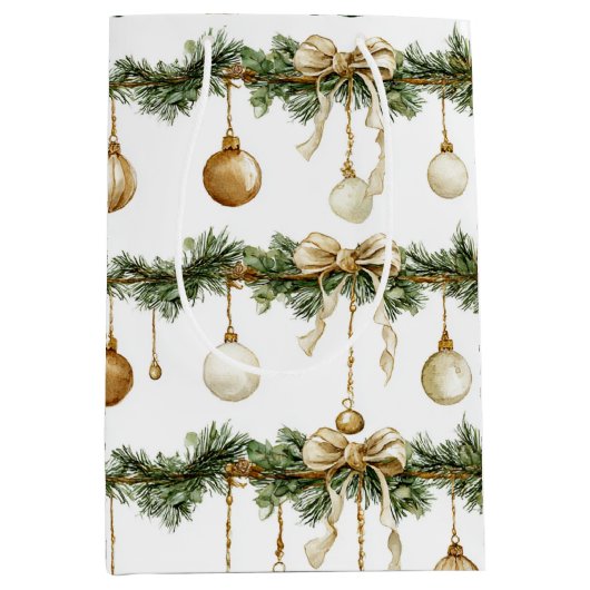 Rustic Brown Bows Cream Green Christmas Medium Cadeauzakje (Voorkant)