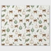 Rustic Brown Bows Cream Green Christmas Ornaments Cadeaupapier (Vlak)