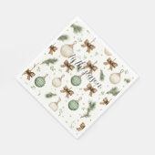 Rustic Brown Bows Cream Green Christmas Servet (Hoek)