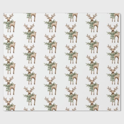 Rustic Brown Bows Cream Green Christmas Trees Deer Cadeaupapier (Vlak)