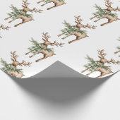 Rustic Brown Bows Cream Green Christmas Trees Deer Cadeaupapier (Hoek)