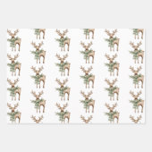 Rustic Brown Bows Cream Green Christmas Trees Deer Inpakpapier Vel (Voorkant)