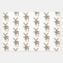 Rustic Brown Bows Cream Green Christmas Trees Deer Inpakpapier Vel