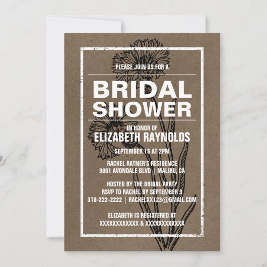 Rustic Brown Bridal Shower Invitations Kaart (Voorkant)