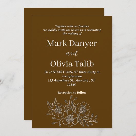 Rustic Brown bruiloft uitnodiging | Naturel (Voorkant / Achterkant)