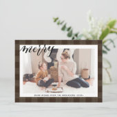 Rustic Brown Buffalo Pset Elegant Script MERRY Feestdagenkaart (Staand voorkant)
