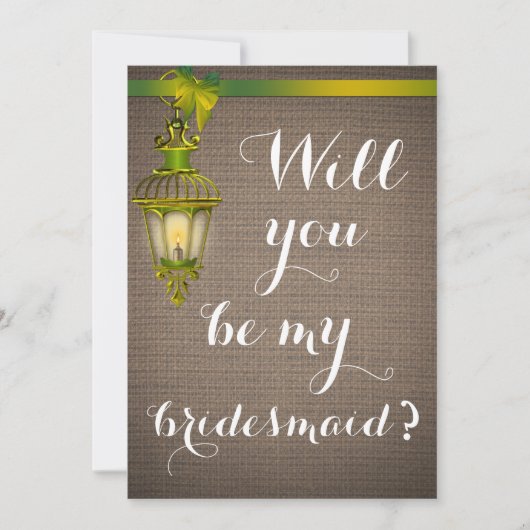 Rustic Brown Burlap Pattern Lantern Bridesmaid Kaart (Voorkant)