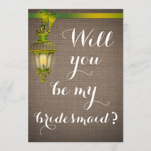 Rustic Brown Burlap Pattern Lantern Bridesmaid Kaart