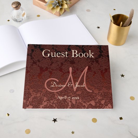 Rustic Brown Champagne Elegant Herfst Monogram Gastenboek (Voorkant open)