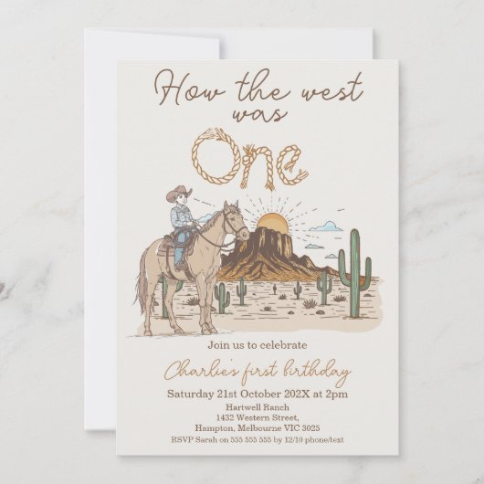 Rustic Brown Cowboy Hoe West was een 1e verjaardag Kaart (Voorkant)