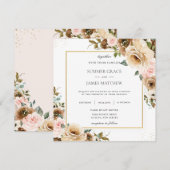 Rustic Brown Cream Blush Floral Greenery Invitatio Kaart (Voorkant / Achterkant)