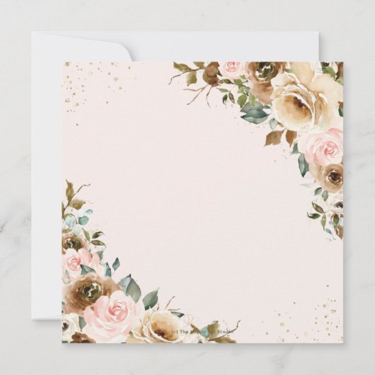 Rustic Brown Cream Blush Floral Greenery Invitatio Kaart (Achterkant)