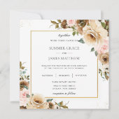 Rustic Brown Cream Blush Floral Greenery Invitatio Kaart (Voorkant)
