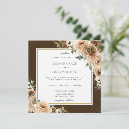 Rustic Brown Cream Floral Greenery valt binnen Kaart (Staand voorkant)