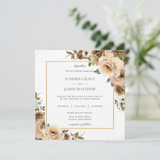 Rustic Brown Cream Floral Greenery valt binnen Kaart (Staand voorkant)
