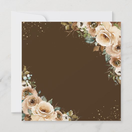 Rustic Brown Cream Floral Greenery valt binnen Kaart (Achterkant)