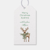 Rustic Brown Cream Green Christmas Deer Cadeaulabel (Voorkant)