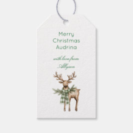 Rustic Brown Cream Green Christmas Deer Cadeaulabel